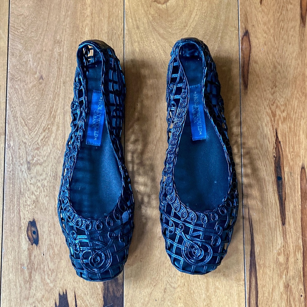 Black Leather Woven Ballet Flats Sz 6.5